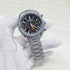 Men's 40mm Speedmaster Style Quartz Watch Steel Case VK63 Movement Mineral Glass