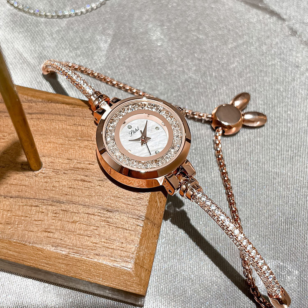 GESMART Women's Shell Dial Sand Flow Bracelet Quartz Watch Rhinestone Luxury Style Niche