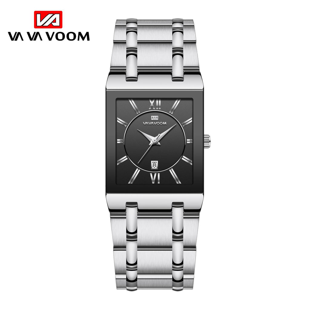 GESMART Men's Rectangular Stainless Steel Gold Tone Watch Calendar Quartz Water Resistant Large Dial Business