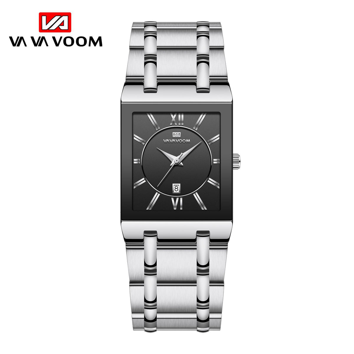 GESMART Men's Rectangular Stainless Steel Gold Tone Watch Calendar Quartz Water Resistant Large Dial Business