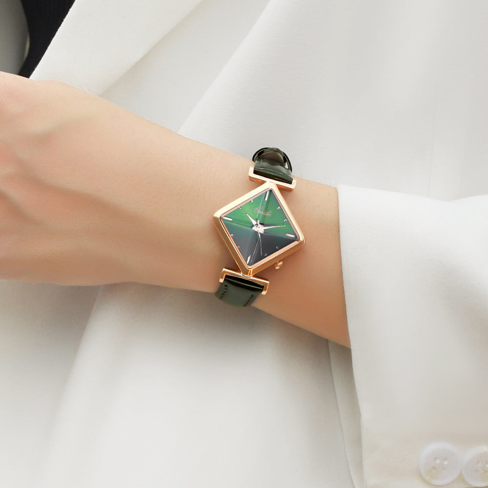 Women's Student Minimalist Prism Small-Green Waterproof Watch
