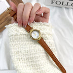 Women's Mother-of-Pearl Small Round Leather-Strap Quartz Watch