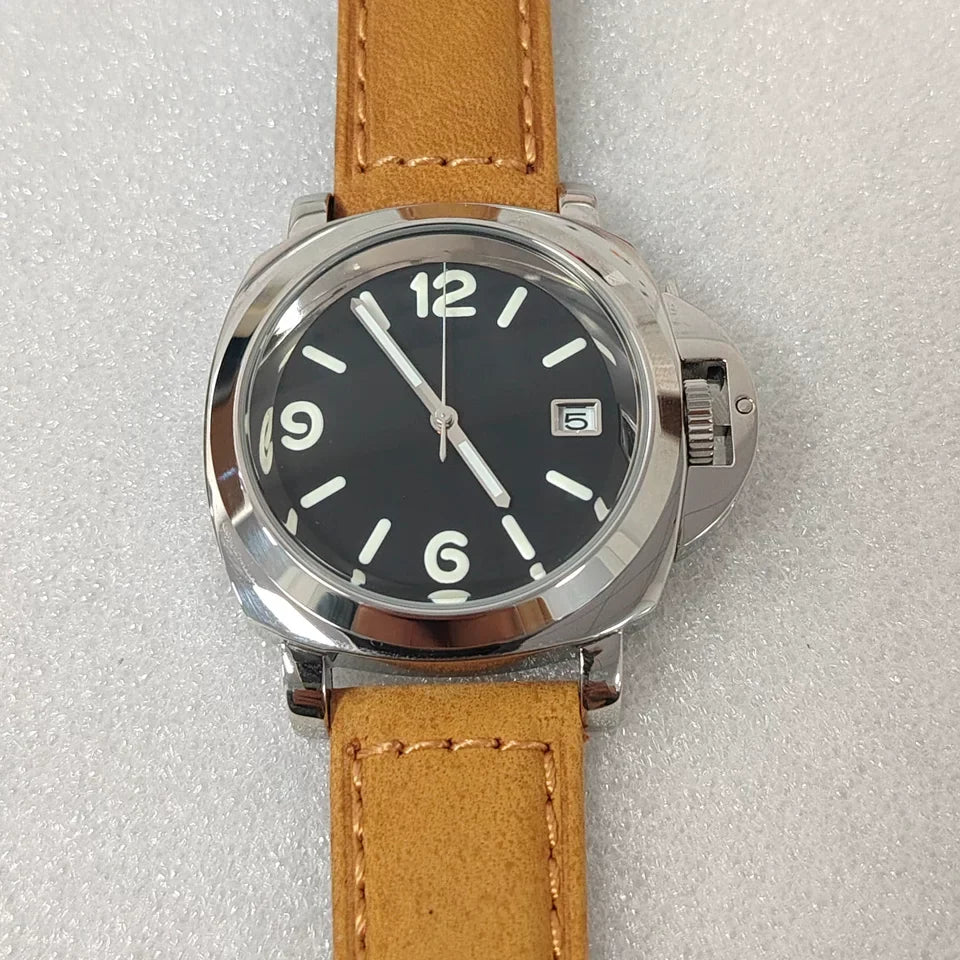 Men's 40mm Automatic Watch Polished Steel Case Green Lume Dial NH35 Movement
