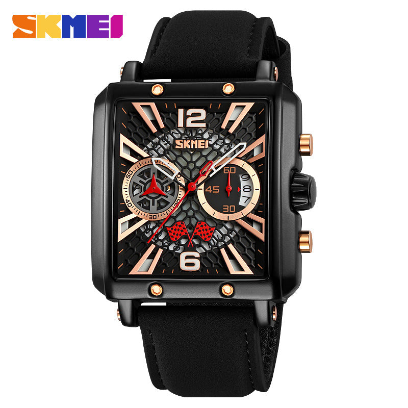 GESMART Men's Square Chronograph Quartz Watch Calendar Multifunction Water Resistant Leather Band Sports