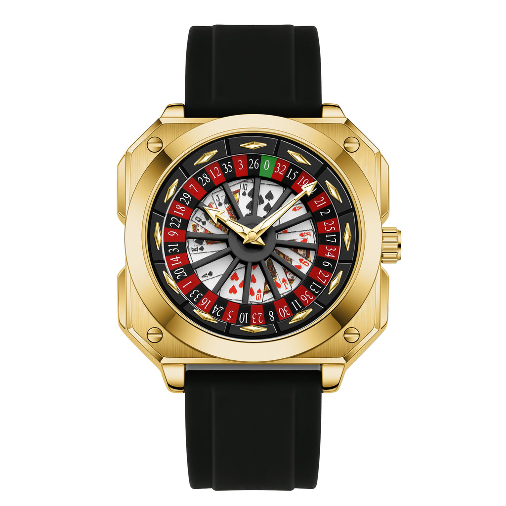 GESMART Men's Caishen Fortune Wheel Quartz Watch Creative Turning Disc Leather Band Luminous Water Resistant