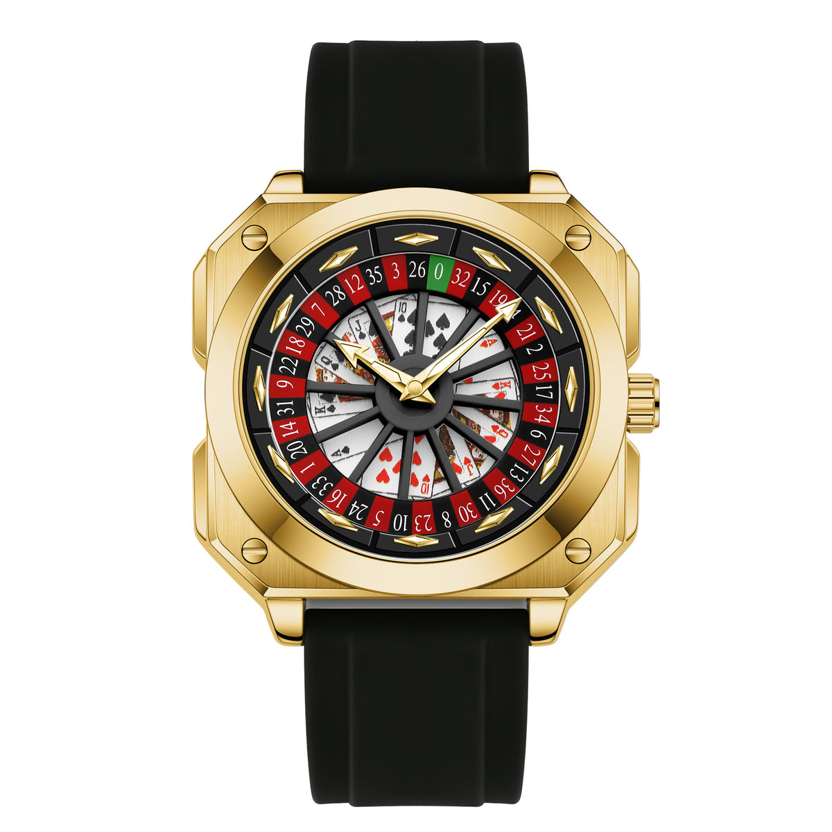 GESMART Men's Caishen Fortune Wheel Quartz Watch Creative Turning Disc Leather Band Luminous Water Resistant