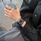 Women's British-Style Plaid Leather Vintage Square Quartz Watch