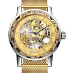GESMART Men's Hand Winding Mechanical Skeleton Watch Crystal Studded Classic Casual Fashion