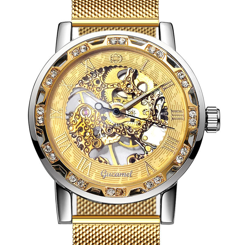 GESMART Men's Hand Winding Mechanical Skeleton Watch Crystal Studded Classic Casual Fashion