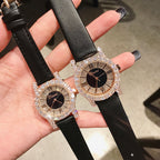 GESMART Women's Diamond Studded Roman Numeral Leather Band Quartz Watch Fashion Versatile Water Resistant
