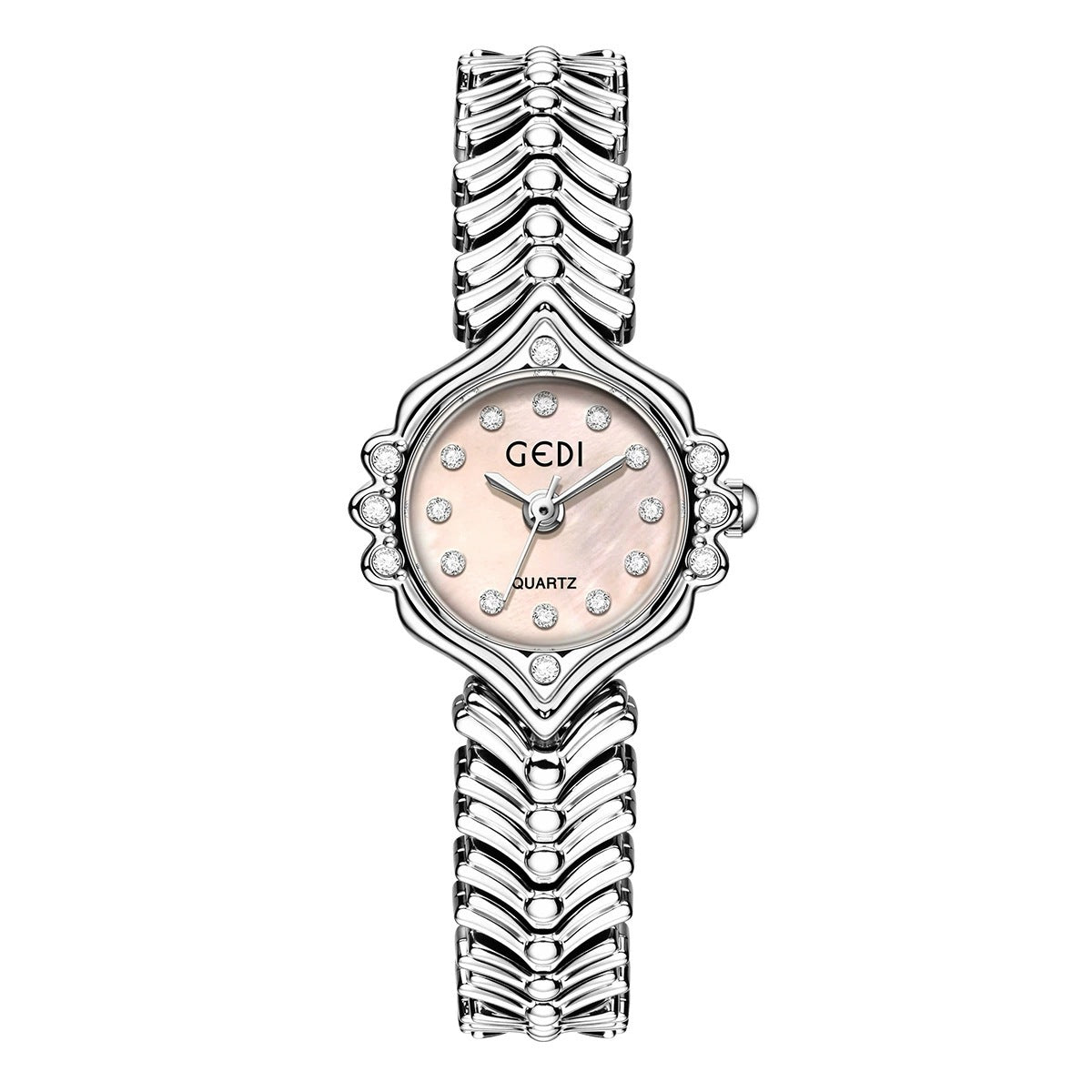 Women's Mother-of-Pearl Small-Dial Rhinestone Fishtail-Chain Quartz Watch
