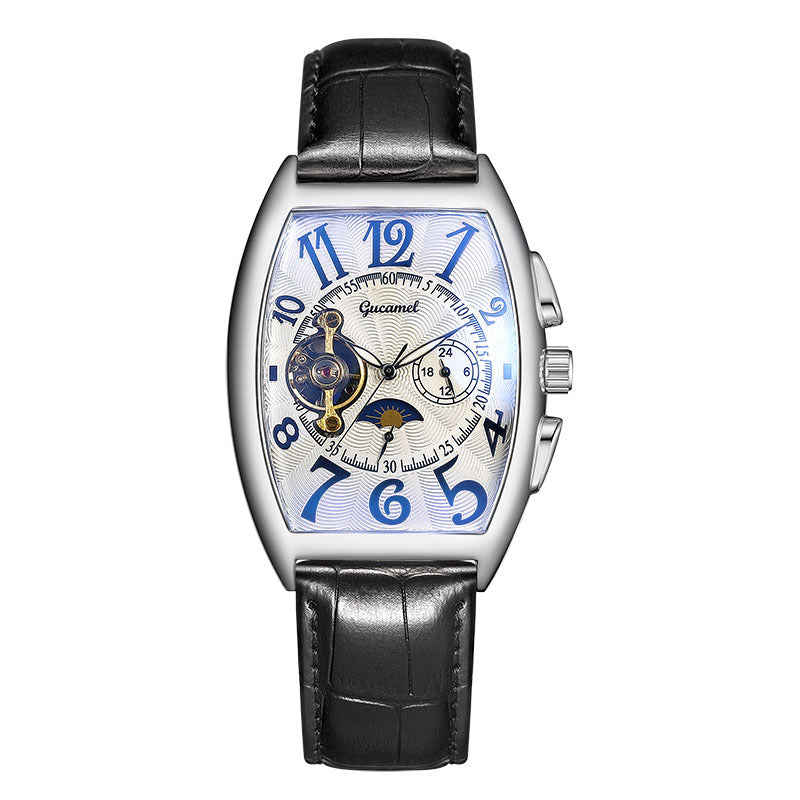 GESMART Men's Tonneau Shape Tourbillon Automatic Skeleton Mechanical Watch