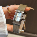 Women's Square Genuine-Leather Vintage Quartz Watch