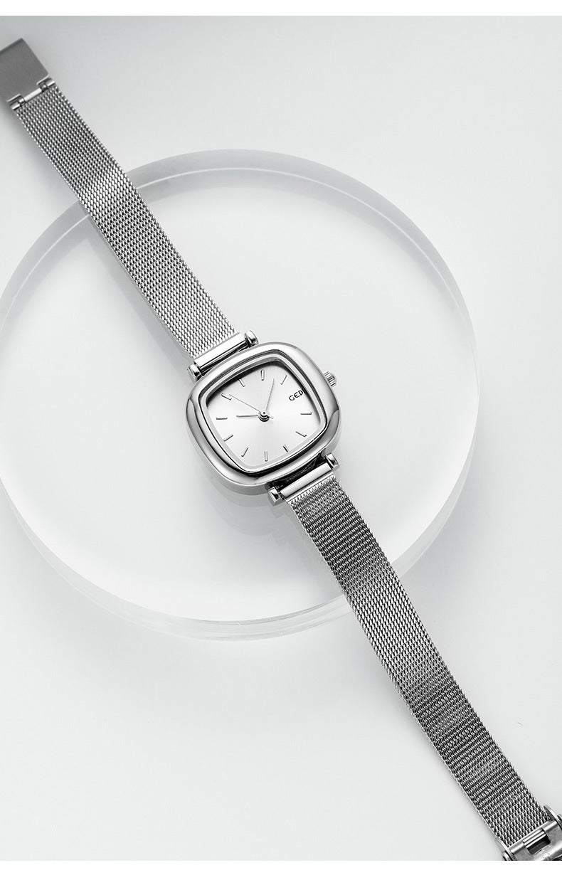 GESMART Women's Small Square Mesh Band Quartz Watch Slim Strap Minimalist Student Ladies Wristwatch