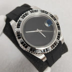 Men's 40mm Mechanical Watch Black Crystal Bezel Rubber Case Strap NH35 Movement