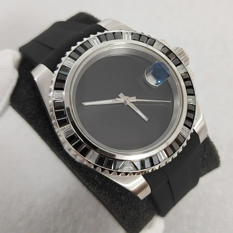 Men's 40mm Mechanical Watch Black Crystal Bezel Rubber Case Strap NH35 Movement