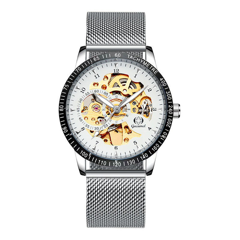 GESMART Men's Skeleton Automatic Mechanical Watch Mesh Band Business Fashion Wristwatch