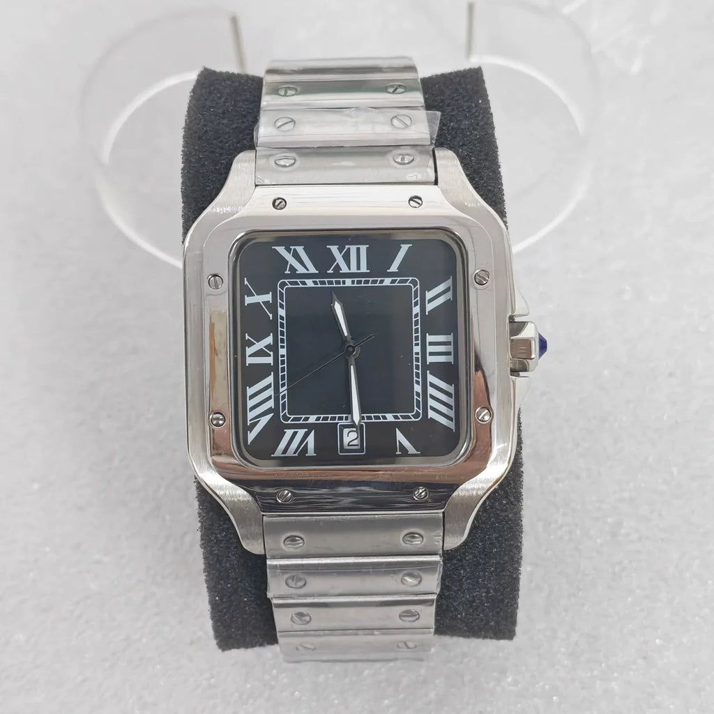 Men's 38mm Square Watch 316L Case Exhibition Back Mineral Glass 2813 Movement
