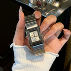 Women's Vintage Small Square Silver Bamboo Steel-Band Quartz Watch