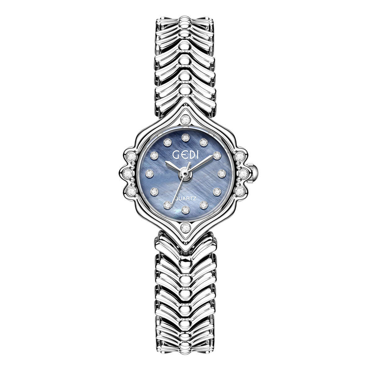 Women's Mother-of-Pearl Small-Dial Rhinestone Fishtail-Chain Quartz Watch