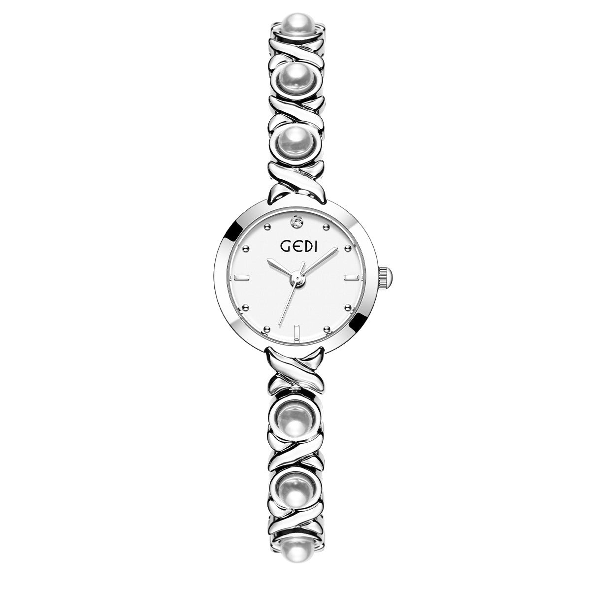 Women's Petite Rhinestone Pearl Bracelet Quartz Watch