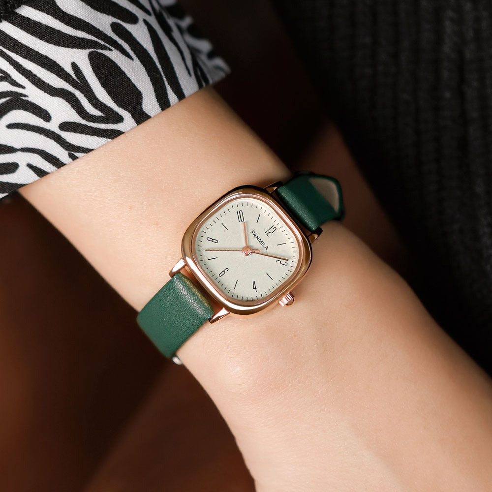 GESMART Women's Small Square Quartz Watch Leather Band Minimalist Elegant Ladies Wristwatch