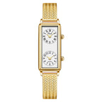 Women's Vintage Roman Numeral Small Square Dual-Time Mesh-Band Quartz Watch