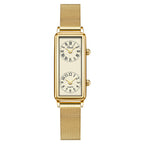 Women's Vintage Roman Numeral Small Square Dual-Time Mesh-Band Quartz Watch