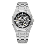 GESMART Men's Skeleton Automatic Mechanical Watch Steel Band Trendy Wristwatch