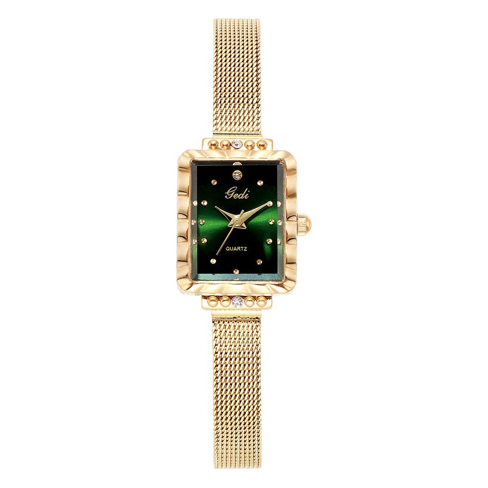 GESMART Women's Square Green Dial Mesh Bracelet Quartz Watch Rhinestone Vintage Luxury Style