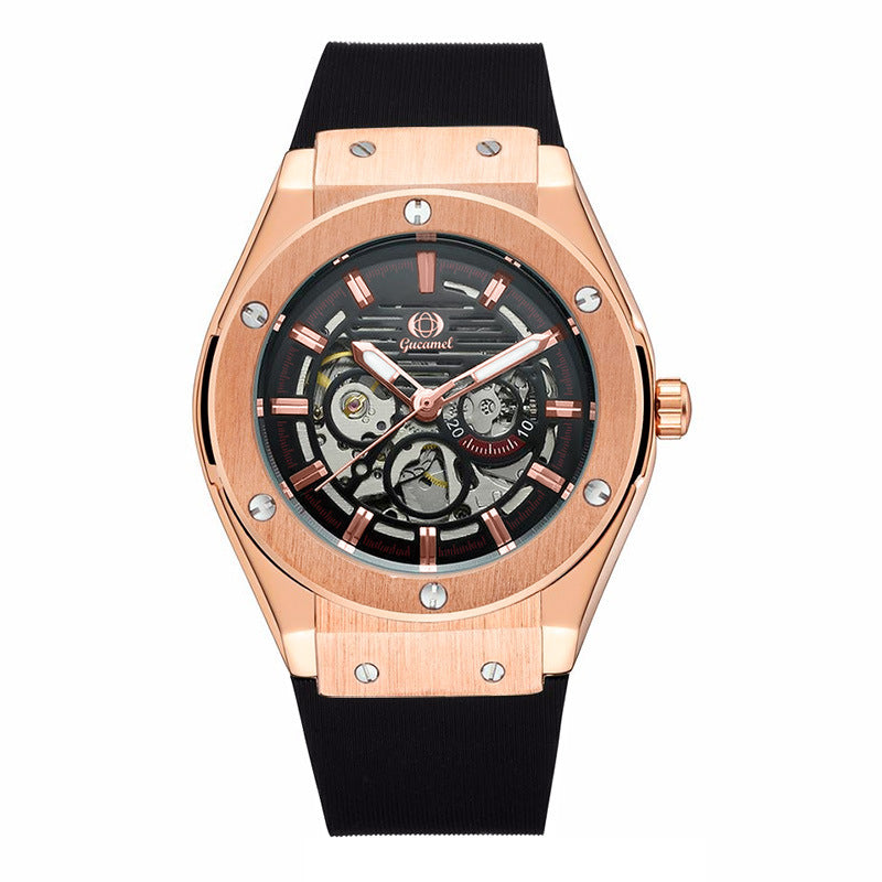 GESMART Men's 2023 New Skeleton Automatic Mechanical Watch Silicone Band Business Trendy