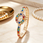Women's Oval Rainbow CZ Bangle Bracelet Quartz Watch