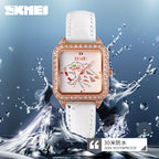 GESMART Women's Square Dial Quartz Watch Diamond Studded Leather Band Water Resistant Student Fashion