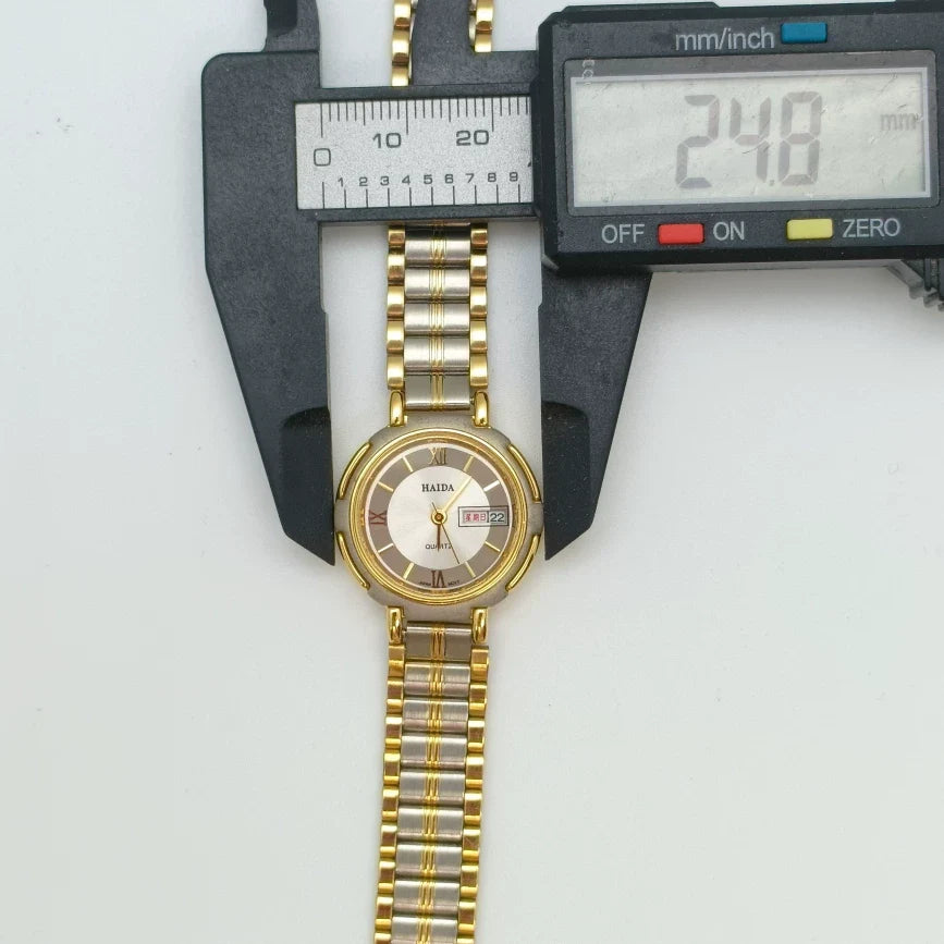 HAIDA Two-Tone Vintage Quartz Watch Round Glass Crystal NOS Third Factory