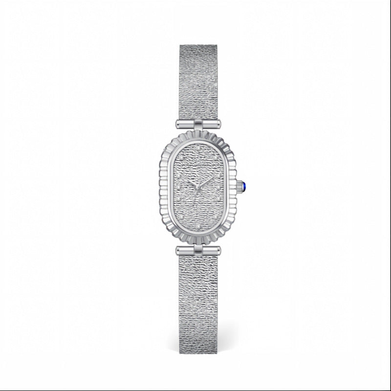 GESMART Women's Two Tone Gold Silver Oval Dial Watch Textured Mesh Band Diamond Studded Quartz