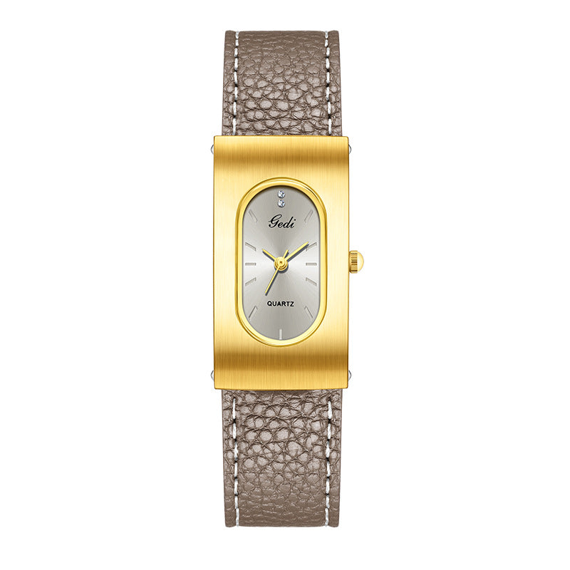 GESMART Women's Retro Square Oval Quartz Watch Leather Band Niche Minimalist Commuter