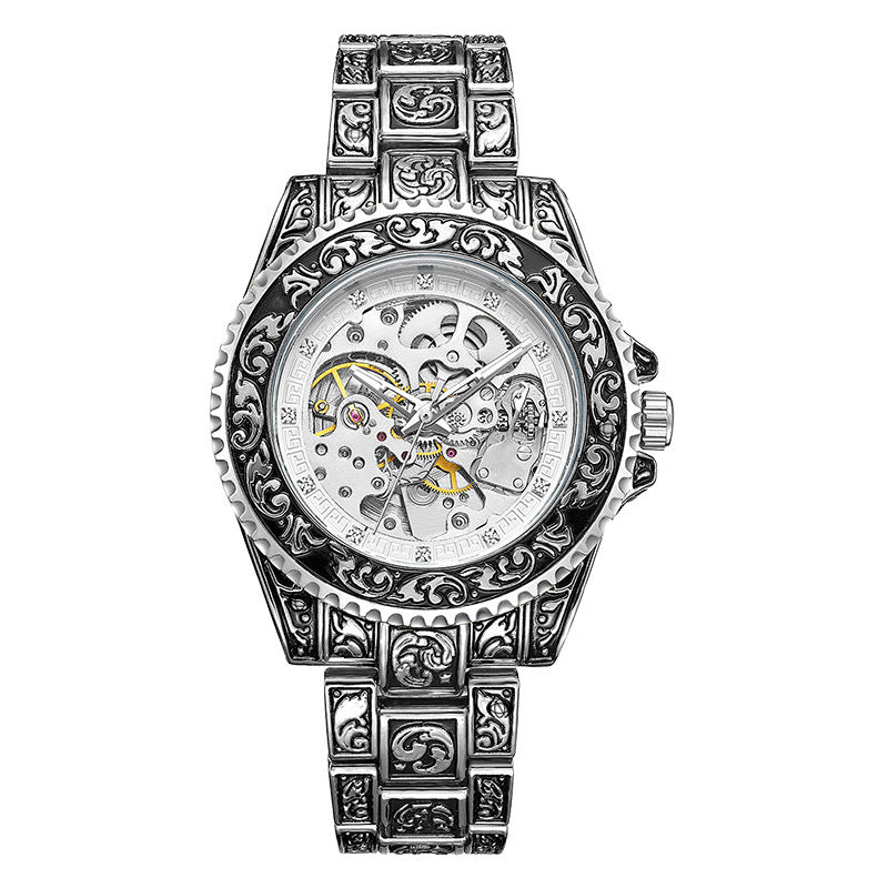 GESMART Men's New Skeleton Engraved Automatic Mechanical Watch European American Vintage Style