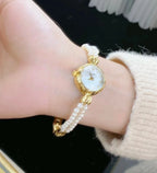 Ladies Pearl Chain Bracelet Watch Mother of Pearl Dial Japan Style Elegant