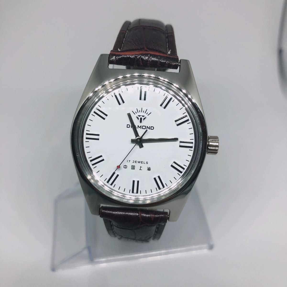 Diamond Brand Men's Manual Wind Watch 17 Jewels Skeleton Shanghai