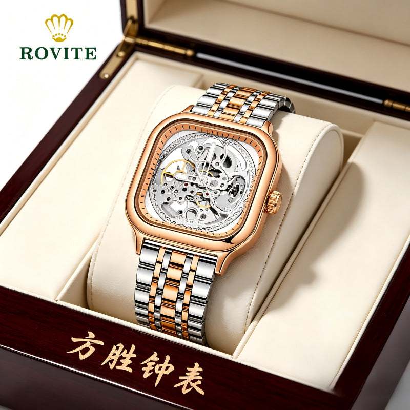 GESMART Men's Square Automatic Mechanical Skeleton Watch Luminous High Grade Trendy