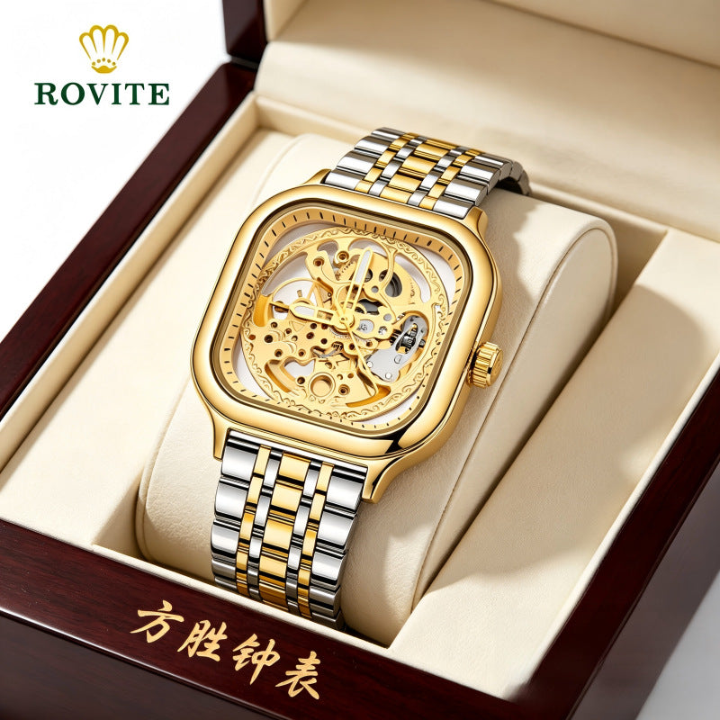 GESMART Men's Square Automatic Mechanical Skeleton Watch Luminous High Grade Trendy