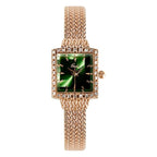 GESMART Women's New Small Square Quartz Watch Rhinestone Mesh Band Gold Tone Water Resistant