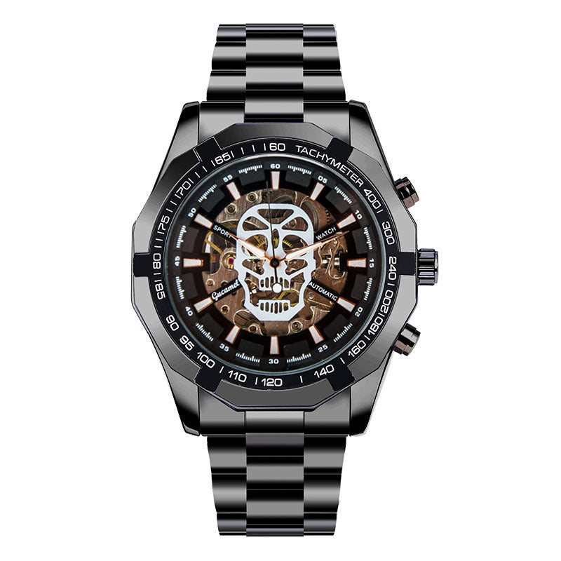 GESMART Men's Gold Tone Skeleton Automatic Mechanical Watch Skull Design Business Trendy