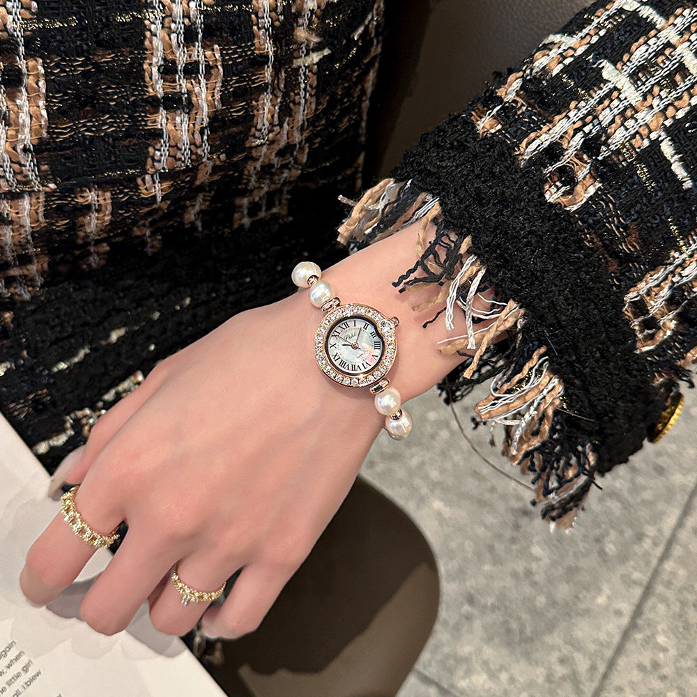 Women's Pull-Cord Pearl Bracelet Quartz Watch