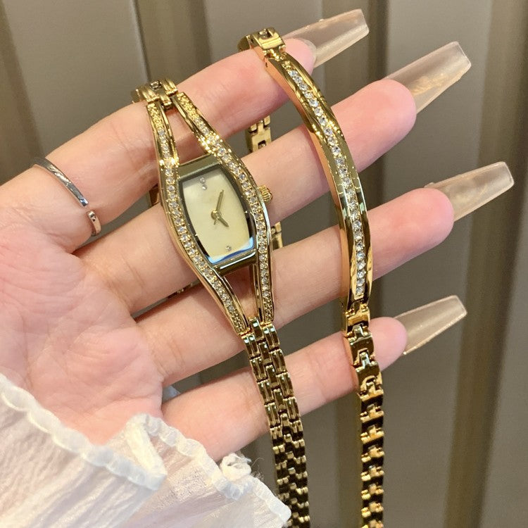 Women's Full Rhinestone Chain Quartz Watch with Matching Bracelet Set