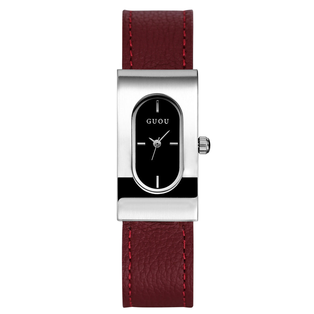 Women's Square Genuine-Leather Vintage Quartz Watch