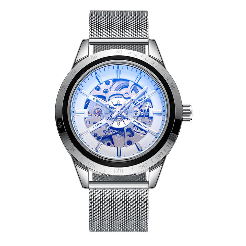 GESMART Men's Automatic Mechanical Watch Mesh Band Luminous Skeleton Exhibition Case Back