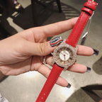GESMART Women's Diamond Studded Roman Numeral Leather Band Quartz Watch Fashion Versatile Water Resistant