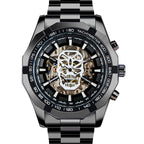 GESMART Men's Gold Tone Skeleton Automatic Mechanical Watch Skull Design Business Trendy