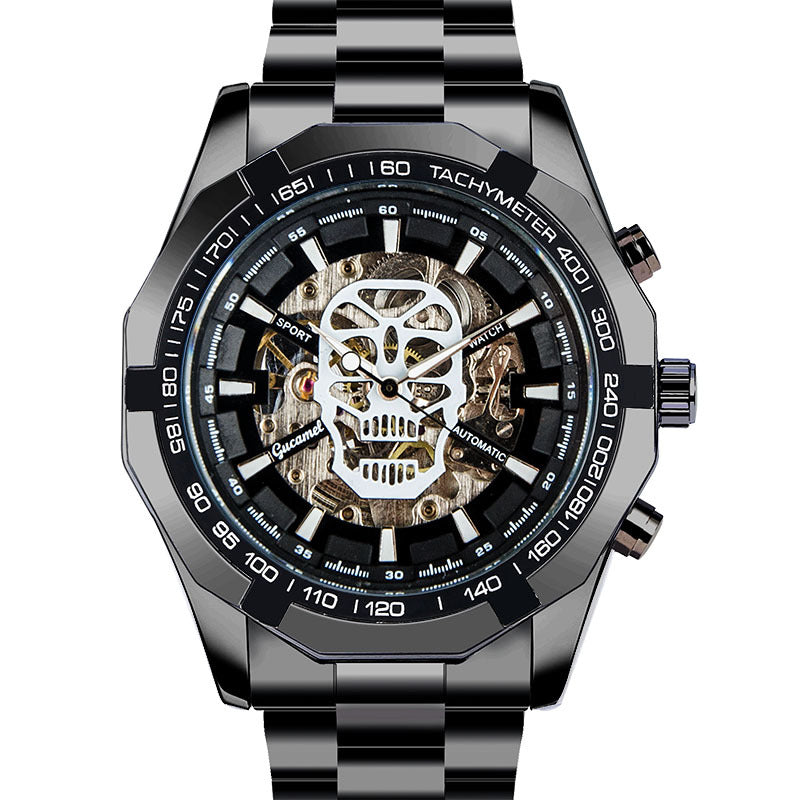GESMART Men's Gold Tone Skeleton Automatic Mechanical Watch Skull Design Business Trendy